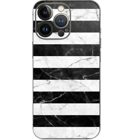 Black and White Striped Marble iPhone 14 Pro Skin