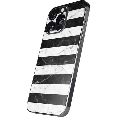 Black and White Striped Marble iPhone 14 Pro Skin