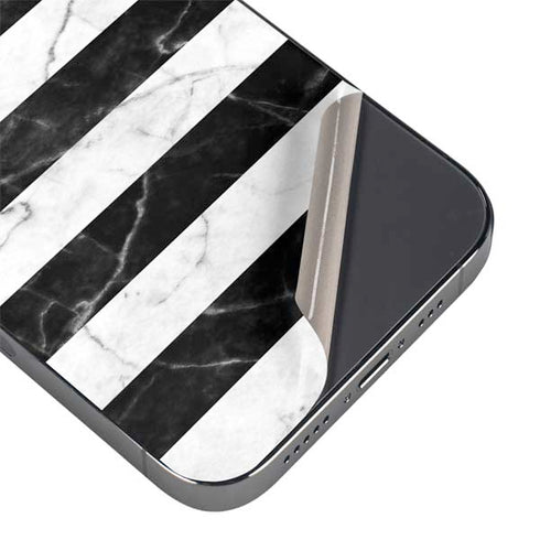 Black and White Striped Marble iPhone 14 Pro Skin