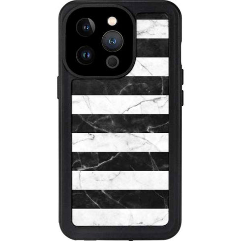Black and White Striped Marble iPhone 14 Pro Waterproof Case