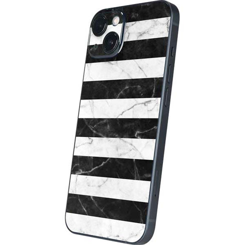 Black and White Striped Marble iPhone 14 Skin