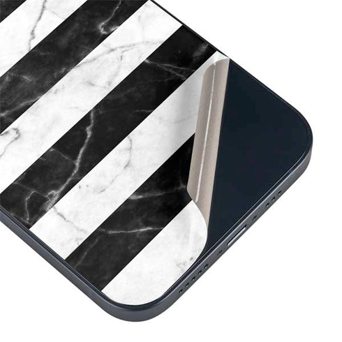 Black and White Striped Marble iPhone 14 Skin