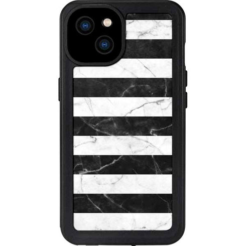 Black and White Striped Marble iPhone 15 Plus Waterproof Case