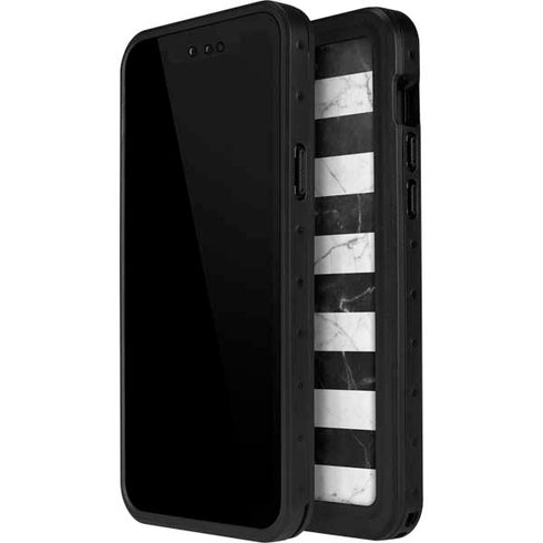 Black and White Striped Marble iPhone 15 Plus Waterproof Case