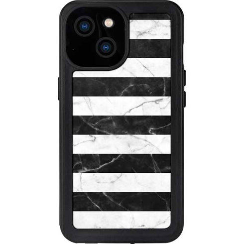 Black and White Striped Marble iPhone 15 Waterproof Case