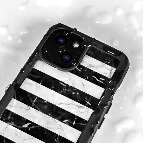 Black and White Striped Marble iPhone 15 Waterproof Case