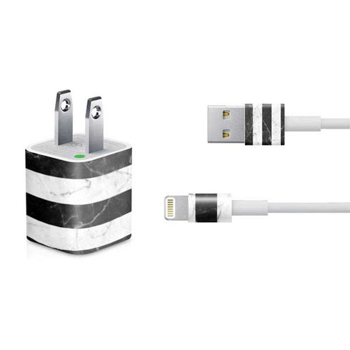 Black and White Striped Marble iPhone Charger (5W USB) Skin