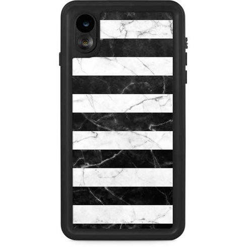 Black and White Striped Marble iPhone XR Waterproof Case