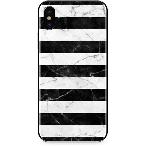 Black and White Striped Marble iPhone XS Skin