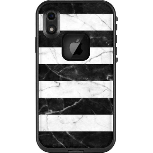 Black and White Striped Marble LifeProof Fre iPhone Skin