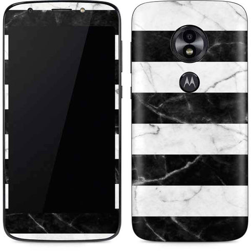 Black and White Striped Marble Moto E5 Play Skin