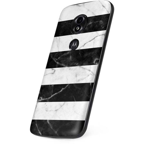 Black and White Striped Marble Moto E5 Play Skin