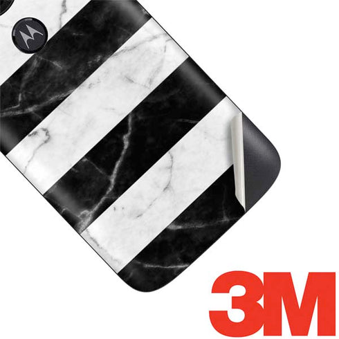 Black and White Striped Marble Moto E5 Play Skin