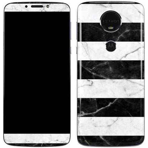 Black and White Striped Marble Moto E5 Plus Skin