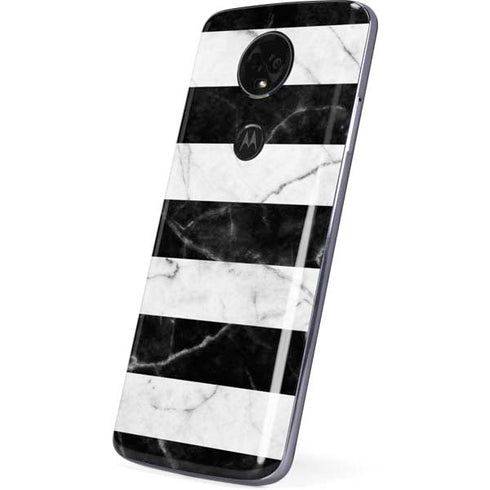 Black and White Striped Marble Moto E5 Plus Skin