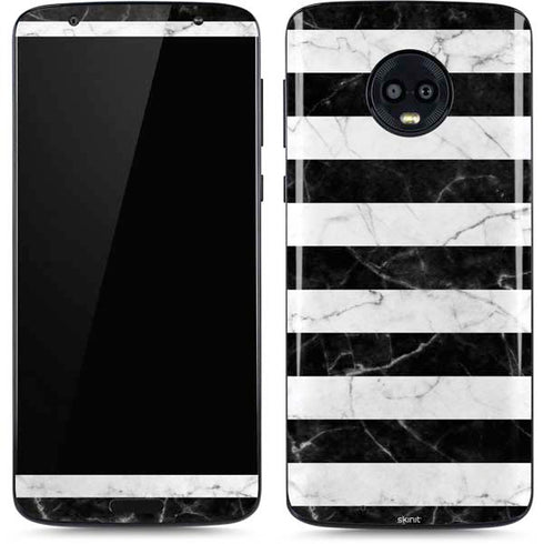 Black and White Striped Marble Moto G6 Skin