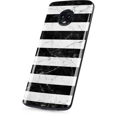 Black and White Striped Marble Moto G6 Skin