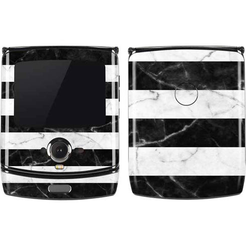 Black and White Striped Marble Motorola RAZR Skin