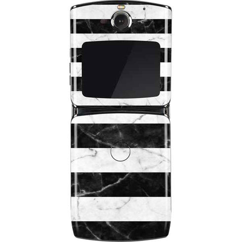 Black and White Striped Marble Motorola RAZR Skin
