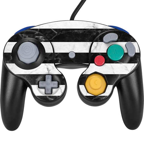 Black and White Striped Marble Nintendo GameCube Controller Skin