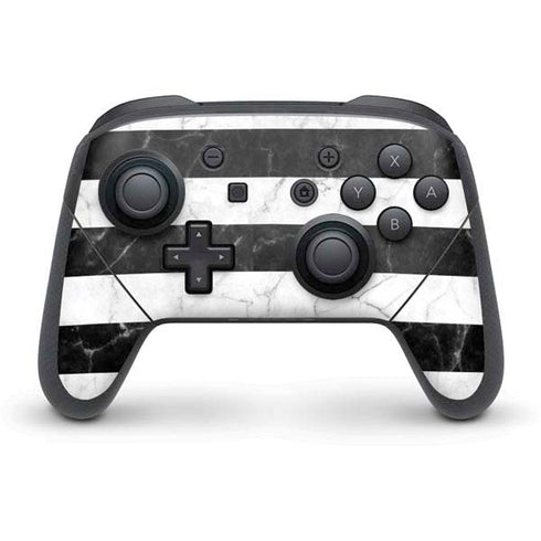 Black and White Striped Marble Nintendo Switch Pro Controller Skin