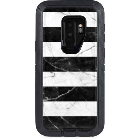 Black and White Striped Marble Otterbox Defender Galaxy Skin