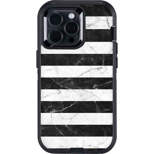 Black and White Striped Marble Otterbox Defender iPhone Skin