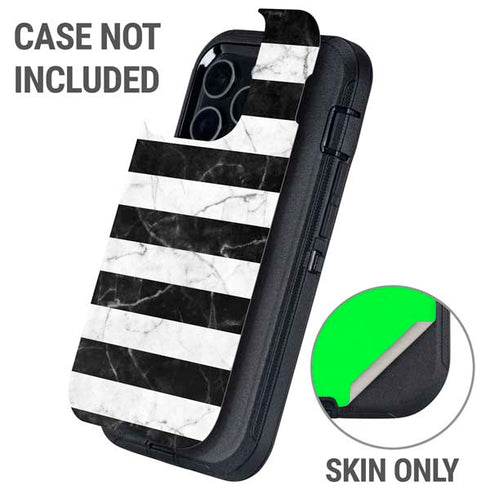 Black and White Striped Marble Otterbox Defender iPhone Skin