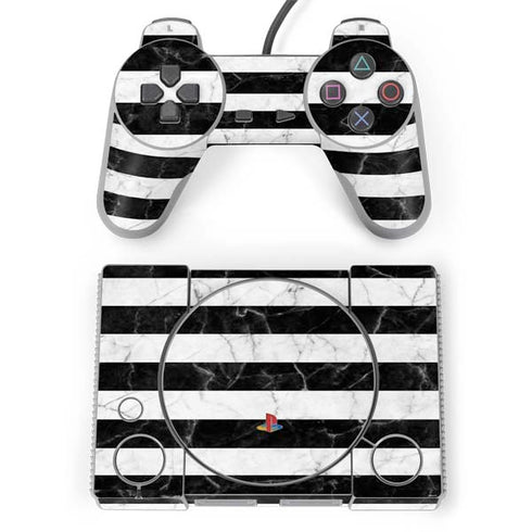 Black and White Striped Marble PlayStation Classic Bundle Skin