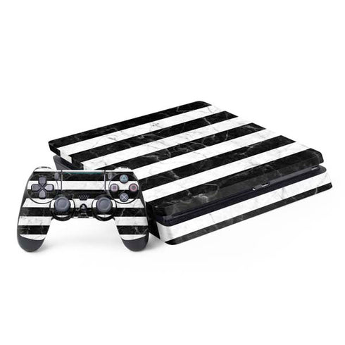 Black and White Striped Marble PS4 Slim Bundle Skin