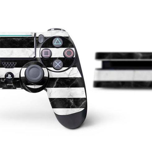 Black and White Striped Marble PS4 Slim Bundle Skin