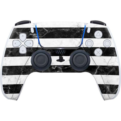 Black and White Striped Marble PS5 Controller Skin
