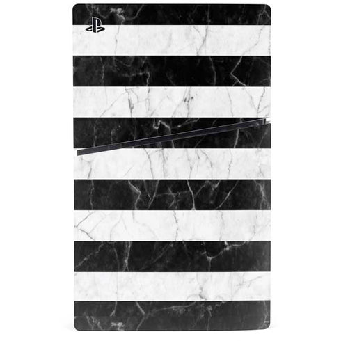 Black and White Striped Marble PS5 Slim Disk Bundle Skin