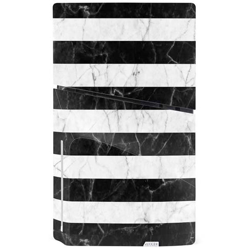 Black and White Striped Marble PS5 Slim Disk Bundle Skin