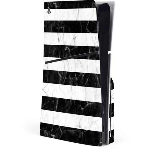 Black and White Striped Marble PS5 Slim Disk Console Skin