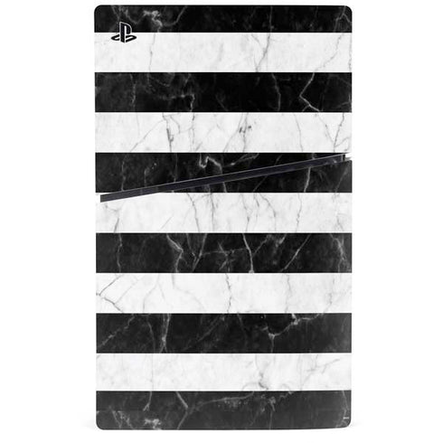 Black and White Striped Marble PS5 Slim Disk Console Skin