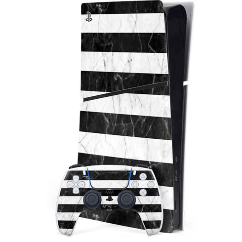 Black and White Striped Marble PS5 Slim Digital Edition Bundle Skin