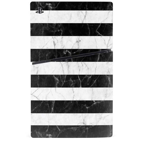 Black and White Striped Marble PS5 Slim Digital Edition Bundle Skin