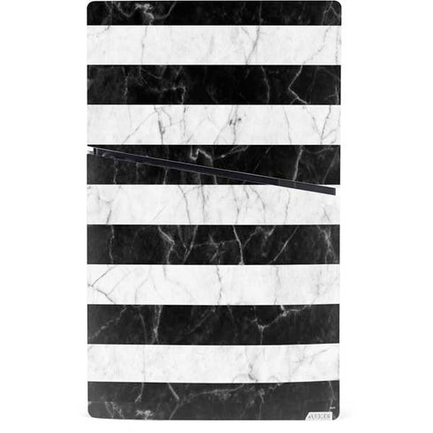 Black and White Striped Marble PS5 Slim Digital Edition Bundle Skin