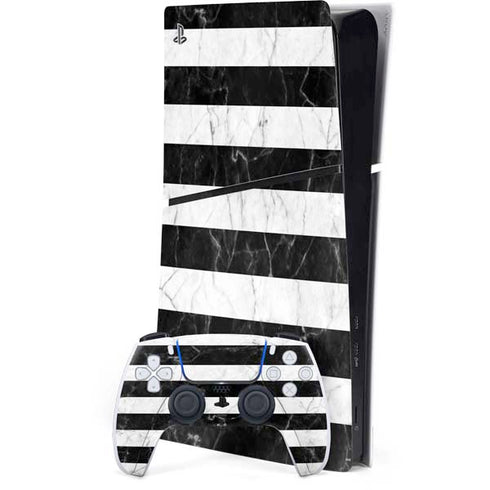 Black and White Striped Marble PS5 Slim Digital Edition Console Skin