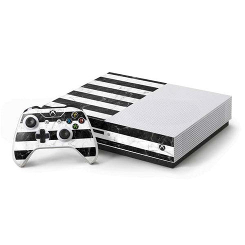 Black and White Striped Marble Xbox One S Console and Controller Bundle Skin