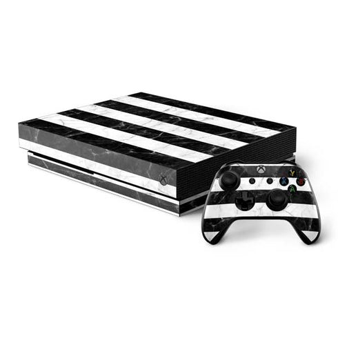 Black and White Striped Marble Xbox One X Bundle Skin