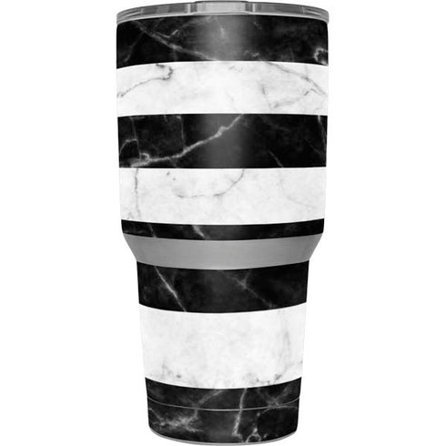 Black and White Striped Marble Yeti 30oz Rambler Tumbler Skin