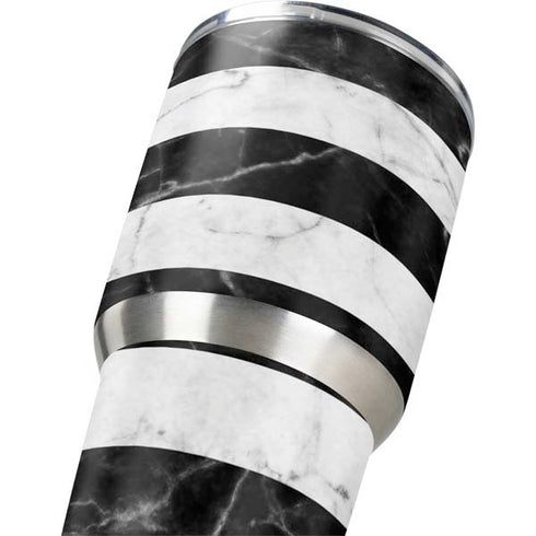 Black and White Striped Marble Yeti 30oz Rambler Tumbler Skin