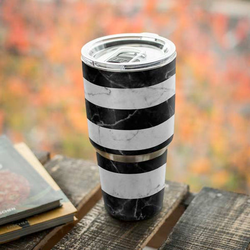 Black and White Striped Marble Yeti 30oz Rambler Tumbler Skin