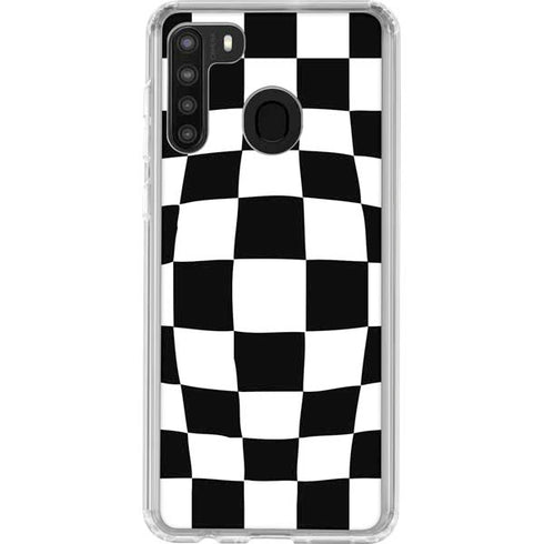 Black and White Zoomed Checkerboard Galaxy A21 Clear Case