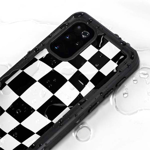 Black and White Zoomed Checkerboard Galaxy S20 Plus Waterproof Case