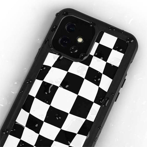 Black and White Zoomed Checkerboard iPhone 12 Mini Waterproof Case