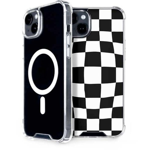 Black and White Zoomed Checkerboard iPhone 15 Plus MagSafe Case