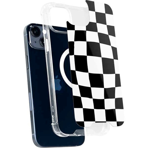 Black and White Zoomed Checkerboard iPhone 15 Plus MagSafe Case
